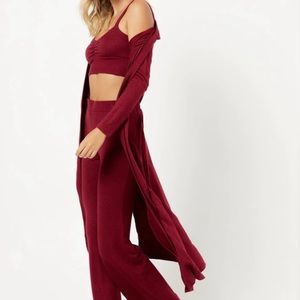 L*SPACE Audrey Duster Cabernet Red Knit Cardigan Women’s Size Large Sweater NEW